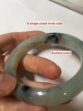 Load image into Gallery viewer, 55.2mm certified type A 100% Natural icy watery light green with dark green flowers jadeite jade bangle PH58-1057
