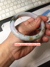 Load image into Gallery viewer, 58mm certified 100% Natural type A sunny green dark green purple carved branches and flowers and golden-painted Jadeite Jade bangle PH185-5926
