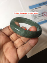 Load image into Gallery viewer, 50mm Certified Type A 100% Natural Oily Dark Green Gray Black with Flying Snow Oval Jadeite Jade Bangle PC204-7683
