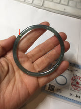Load image into Gallery viewer, 60.6mm Certified Type A 100% Natural icy watery dark green/blue/gray with Guatemala slim round cut Jadeite bangle PH3-2349
