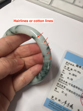 Load image into Gallery viewer, 55.5mm certified 100% natural Type A silent snow and green fire forest round cut jadeite jade bangle AA35-4285
