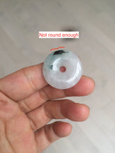 Load image into Gallery viewer, 26.2/5.5mm 100% Natural icy watery green/white with green floating flowers jadeite Jade Safety Guardian Button(donut) Pendant/worry stone BF47
