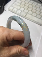 Load image into Gallery viewer, 58mm 100% Natural type A green purple white carved flowers and golden-painted round cut Jadeite Jade bangle PJ64
