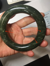 Load image into Gallery viewer, 59mm certified 100% Natural dark green/gray/black (nebula dust) chubby round cut nephrite Jade bangle HN128-0206
