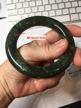 Load image into Gallery viewer, 55.2mm certified 100% Natural dark green/black Ocean Waves chubby round cut nephrite bangle HN184-0877
