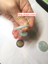 Load image into Gallery viewer, 28.5mm Type A 100% Natural light green Jadeite Jade concentric circle safety Guardian ring Pendant (子母扣,同心环) AC84
