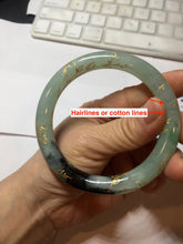 Load image into Gallery viewer, 58.4mm 100% Natural type A icy watery green dark carved flowers golden-painted round cut Jadeite Jade bangle PH74-5863
