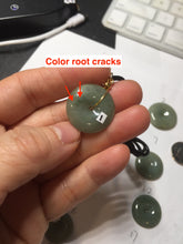Load image into Gallery viewer, 14.5-23mm Type A 100% Natural dark green black gray(老油青) Jadeite Safety Guardian Button donuts pendant PF45

