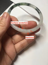 Load image into Gallery viewer, 56.5mm Certified Type A 100% Natural green/black/gray with dark green floating flowers slim round cut Jadeite bangle PD80-5758

