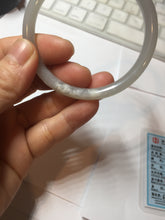 Load image into Gallery viewer, 55mm Certified 100% Natural icy watery gray black(灰冰) smoky gray(烟紫) slim round cut nephrite jade bangle HT124-9091
