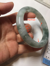 Load image into Gallery viewer, 57.5mm certified 100% natural Type A watermelon-rind green white Cool White Base with Misty Green Patches jadeite bangle PE17-2123
