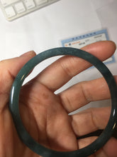 Load image into Gallery viewer, 60.5mm Certified Type A 100% Natural icy watery dark green/blue/gray with Guatemala slim round cut Jadeite bangle PH19-2346
