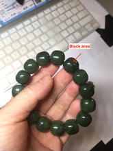 Load image into Gallery viewer, 14x13mm 100% Natural dark green/black/gray(碧玉) vintage style nephrite Jade bead bracelet HE106
