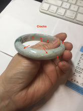Load image into Gallery viewer, 54.6mm Certified Type A 100% Natural white/light green with grenn floating flowers Jadeite Jade bangle E154-2437
