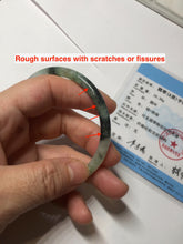 Load image into Gallery viewer, 56.5mm Certified Type A 100% Natural green/black/gray with dark green floating flowers slim round cut Jadeite bangle PD80-5758
