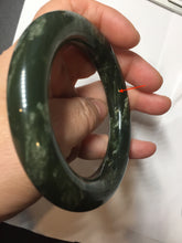 Load image into Gallery viewer, 55.2mm certified 100% Natural dark green/black Ocean Waves chubby round cut nephrite bangle HN184-0877

