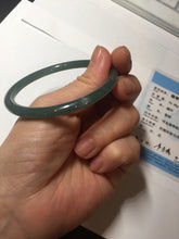 Load image into Gallery viewer, 57mm Certified Type A 100% Natural icy watery deep sea dark green/blue/gray/black slim round cut Guatemala Jadeite bangle AU66-7055
