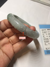 Load image into Gallery viewer, 55.3mm Certified Type A 100% Natural light green with carved Ancient Coin, Auspicious Cloud, and Lingzhi Jadeite Jade bangle PD146-6252
