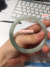Load image into Gallery viewer, 54mm certified Type A 100% Natural white oily light green gray( 淡油青) slim round cut Jadeite Jade bangle PB254-3708
