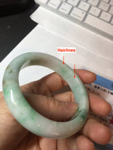 Load image into Gallery viewer, 55.8mm certified type A 100% Natural sunny green white flying flowers jadeite jade bangle AX129-5234
