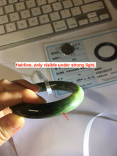 Load image into Gallery viewer, 55mm certified 100% Natural dark green/black/gray(碧玉) chubby round cut nephrite bangle HN189-0137
