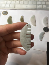 Load image into Gallery viewer, 100% Natural icy watery light green/gray Jadeite gua sha (刮痧) Jadeite jade Comb group E77 (Add on item! not sale individually)
