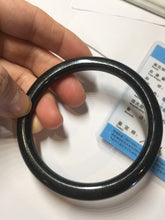 Load image into Gallery viewer, 58.6mm Certified type A 100% Natural dark green black MoCui(墨翠) round cut Jadeite bangle PC150-0687
