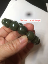 Load image into Gallery viewer, 13.5x13.6mm 100% Natural olive green/brown/black vintage style nephrite Jade bead bracelet HE83
