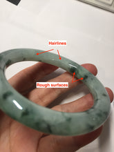Load image into Gallery viewer, 58mm Certified Type A 100% Natural light green with flying dark green flowers round cut Jadeite bangle PE21-5864
