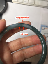 Load image into Gallery viewer, 57.6mm Certified Type A 100% Natural dark green blue gray black slim round cut Guatemala Jadeite bangle PJ5-4321
