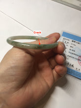 Load image into Gallery viewer, 56mm Certified Type A 100% Natural sunny green/black/gray with dark green floating flowers slim round cut Jadeite bangle PD77-5764
