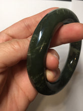 Load image into Gallery viewer, 55mm certified 100% Natural dark green/gray/black (nebula dust) chubby round cut nephrite Jade bangle HN127-0881

