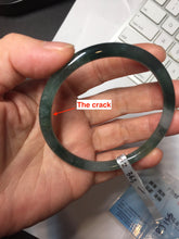 Load image into Gallery viewer, 56.3mm Certified Type A 100% Natural icy watery dark green/blue/gray/black slim Guatemala Jadeite bangle PJ155-0662
