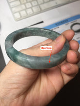 Load image into Gallery viewer, 58.5mm Certified Type A 100% Natural Dark Green Purple Gray Monet's Pond Square Jadeite Jade Bangle PF85-7521
