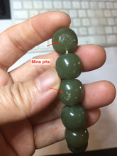Load image into Gallery viewer, 13.5x13.6mm 100% Natural olive green/brown/black vintage style nephrite Jade bead bracelet HE83
