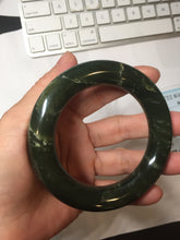 Load image into Gallery viewer, 55.2mm certified 100% Natural dark green/black Ocean Waves chubby round cut nephrite bangle HN185-0878

