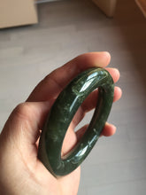 Load image into Gallery viewer, 55.5mm certified 100% Natural dark green/gray/black chubby round cut nephrite Jade bangle HF85-0882
