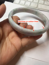 Load image into Gallery viewer, 78.5mm certified Type A 100% Natural light green sunny green purple white plus size flat style Jadeite Jade bangle J131-2213
