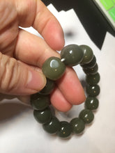 Load image into Gallery viewer, 13.5x13.6mm 100% Natural olive green/brown/black vintage style nephrite Jade bead bracelet HE83
