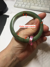 Load image into Gallery viewer, 56mm Certified Type A 100% Natural Pine Green subtle mottling russet accent Jadeite bangle KS40-1642
