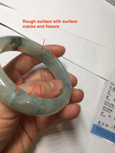Load image into Gallery viewer, 55.5mm certified type A 100% Natural icy watery light green with dark green flowers jadeite jade bangle PH59-1059
