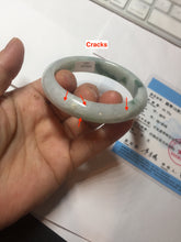 Load image into Gallery viewer, 54.6mm Certified Type A 100% Natural white/light green with grenn floating flowers Jadeite Jade bangle E154-2437
