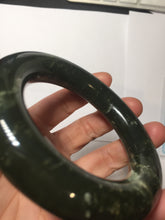 Load image into Gallery viewer, 55mm certified 100% Natural dark green/gray/black (nebula dust) chubby round cut nephrite Jade bangle HN127-0881
