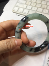 Load image into Gallery viewer, 58.8mm certified 100% natural type A dark green white with green floating flowers jadeite bangle PH77-5859
