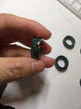 Load image into Gallery viewer, 100% natural type A dark green/sunny green/black jadeite jade band ring PB222
