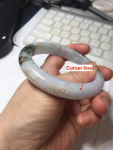 Load image into Gallery viewer, 58mm 100% Natural type A green purple white carved flowers and golden-painted round cut Jadeite Jade bangle PJ64
