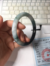Load image into Gallery viewer, 55.5mm Certified Type A 100% Natural Dark Green Blue Gray Black Moonlit Ink (水墨月色) Round Cut Jadeite Jade Bangle BS149-0742
