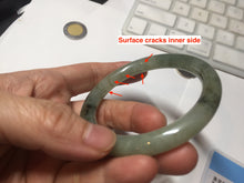 Load image into Gallery viewer, 54.5mm Certified type A 100% Natural light green dark green floating seaweed slim round cut Jadeite bangle PC59-6609
