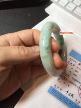 Load image into Gallery viewer, 55.8mm certified type A 100% Natural sunny green white flying flowers jadeite jade bangle AX129-5234
