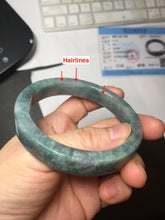 Load image into Gallery viewer, 58.5mm Certified Type A 100% Natural Dark Green Purple Gray Monet's Pond Square Jadeite Jade Bangle PF85-7521
